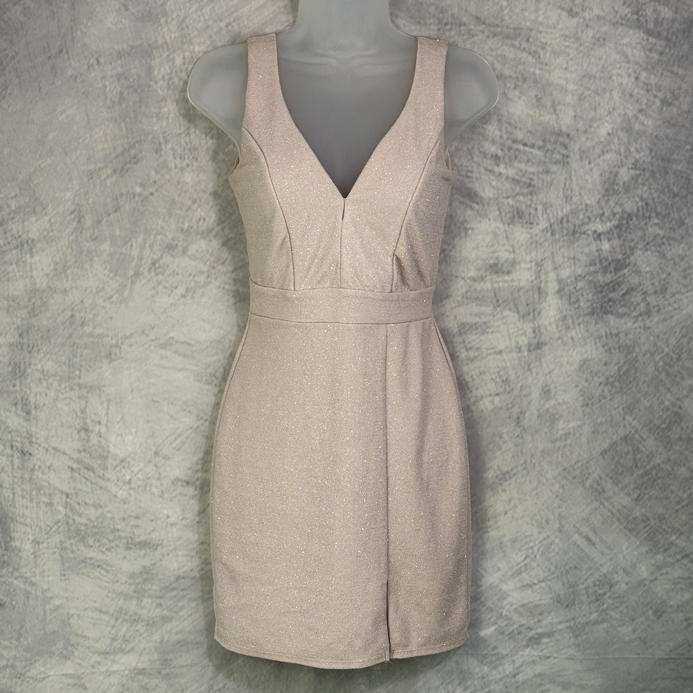 Petal Pink‎ Shimmer V-Neck Mini Dress Womens Sz S Metallic Going out Feminine